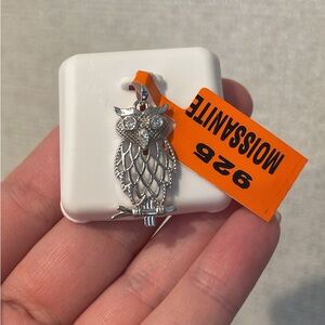 New .925 Silver genuine moissanite Owl Pendant